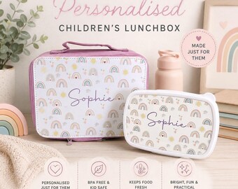 Personalized Pink Lunch Bag & Box Set: Safari, Rainbow, Dancer Designs