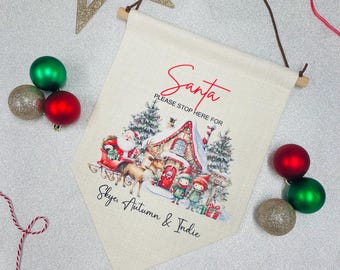 Personalised Santa Stop Here Flag: Christmas Eve Decoration