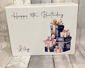 Luxus personalisierte Geburtstagsgeschenkbox, personalisierte Geburtstagsgeschenkbox, personalisiertes Geburtstagsgeschenk, Meilenstein-Geburtstag, großer Geburtstag