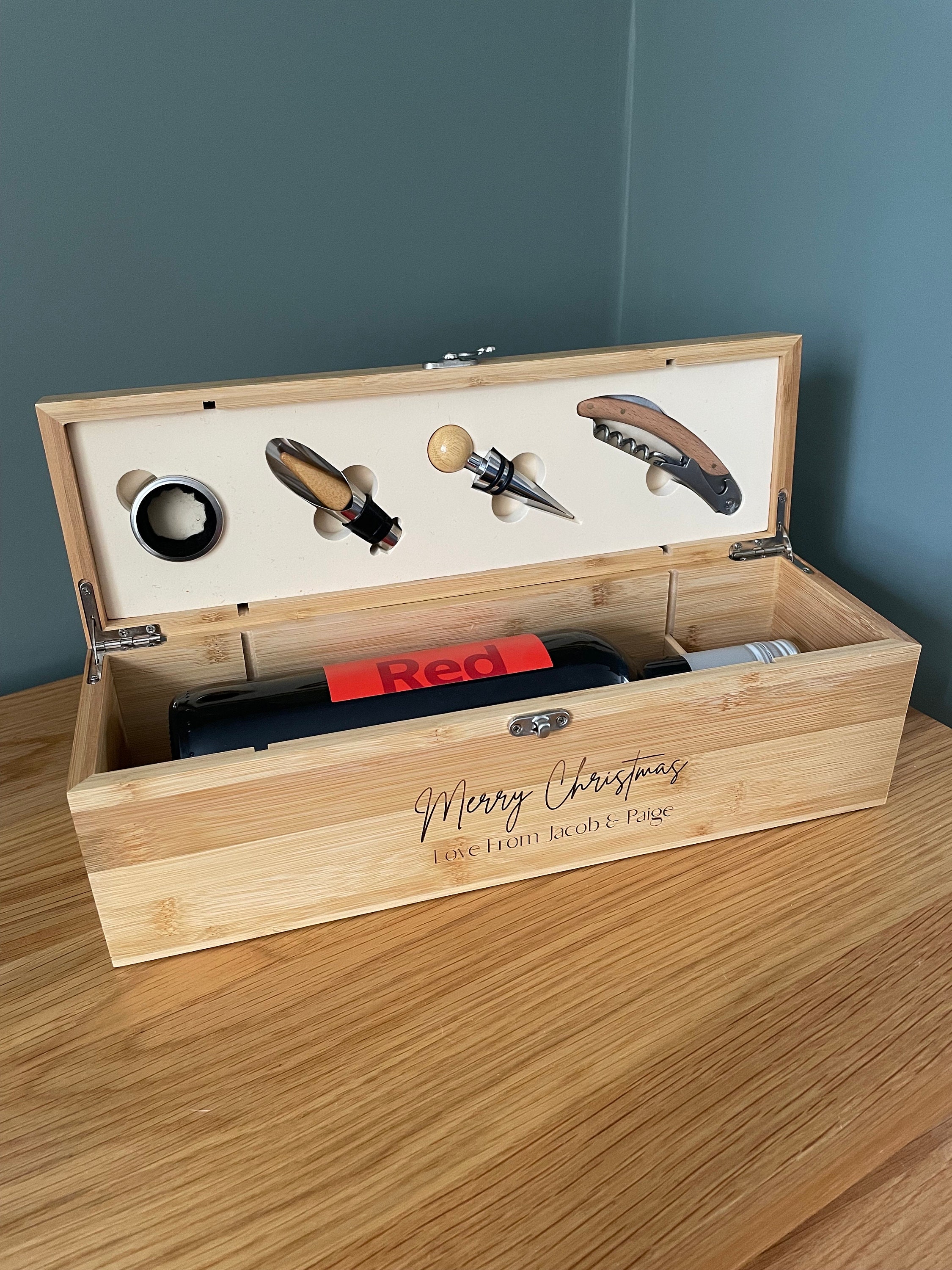 Bittle Box Personalised Luxury Wooden Wine Box Set, Personalised Birthday Gift ...