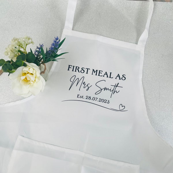 First Meal as Mrs personalised apron, Bride apron, Miss to Mrs apron, personalised wedding apron, wedding reception apron