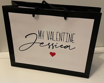 Personalised Valentines Gift Bag, Valentines gift, Black and White Gift Bag, Named Valentines bag