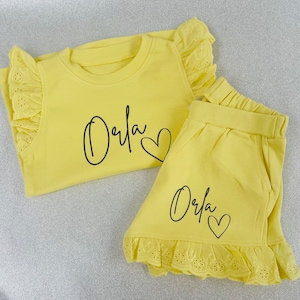 Cute Girls Personalised Tshirt and Shorts set, Girls summer outfit, Girls summer clothing set, matching Tshirt and shorts set