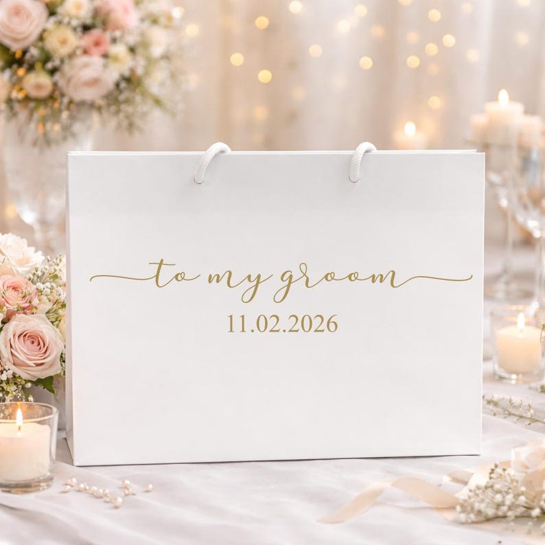 Bolsa de regalo personalizada para mi novio, bolsa de regalo para el novio, bolsa de regalo para la mañana de la boda, bolsa de regalo para el futuro novio imagen 4