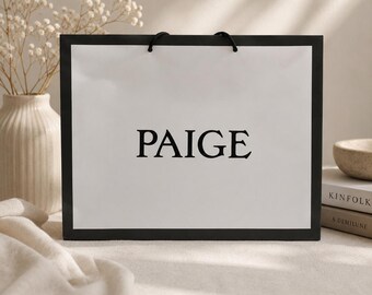 Personalised Name Gift Bag, Black and White Gift Bag, Elegant Birthday Keepsake