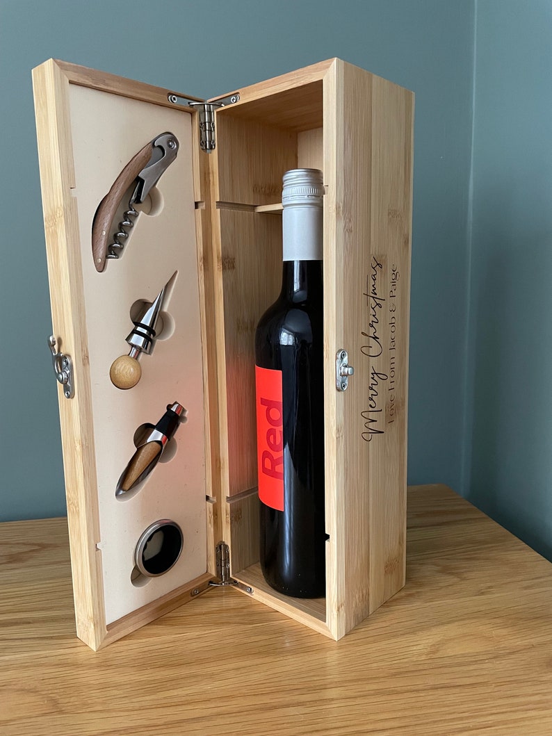 Bittle Box Personalised Luxury Wooden Wine Box Set, Personalised Birthday Gift ...