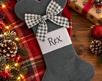 Pet Christmas Stocking | Dog Bone or Paw Print Stocking | Christmas Gift for Dogs & Cats | Santa Paws