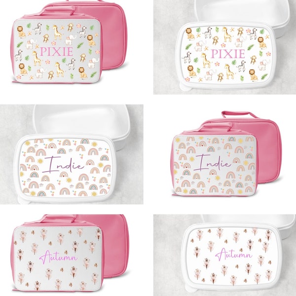 Pink Children's personalised lunch bag, back to school lunch bag, lunch box set, girls lunch box, lunch bag set, lunchbox