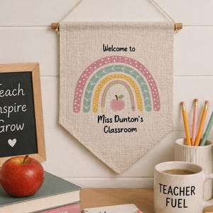 Personalized Rainbow Teacher Classroom Door Sign bild 1