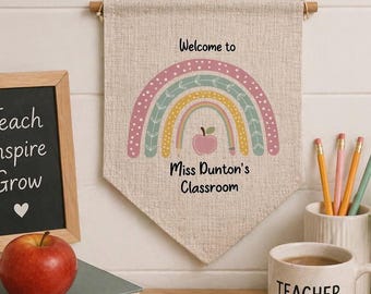 Personalized Rainbow Teacher Classroom Door Sign