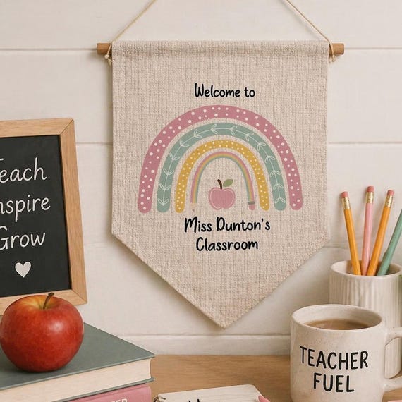 Personalized Rainbow Teacher Classroom Door Sign