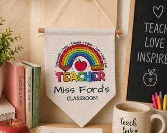Personalized Rainbow Teacher Classroom Door Sign