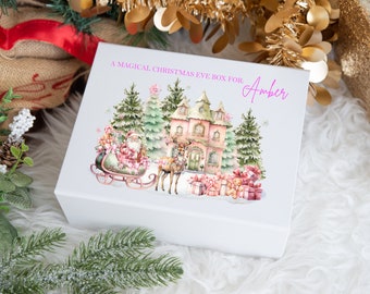 Luxury Personalised Pink Christmas Eve Gift Box, Christmas forest scene Christmas Eve Box, Christmas Eve Box