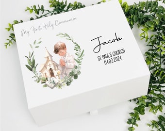 Caja de regalo de primera comunión personalizada, caja de recuerdo de primera comunión, caja de recuerdo de primera comunión, regalo de primera comunión personalizado