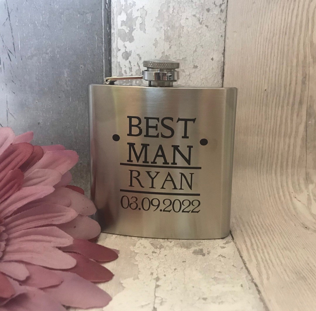 Flask Leather Engraved Personalized Hip Flask - Custom Monogram &amp; Name Engraved, Stainless Steel Personalised Hip Flask