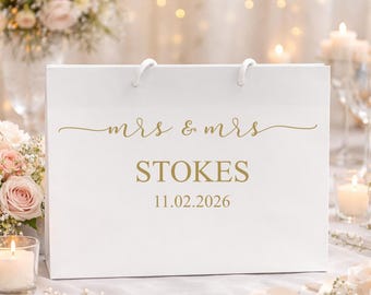 Personalisierte Mrs & Mrs Wedding Day Geschenktasche, Hochzeitstag Geschenk, Braut und Braut Geschenk