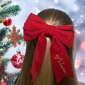 Personalised Red Velvet Christmas Hair Bow, Red Festive Hair Bow