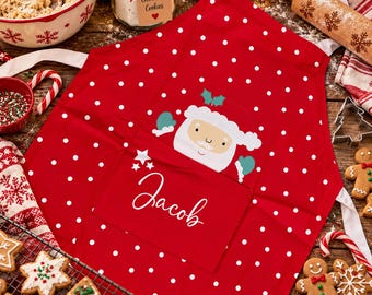 Delantal navideño personalizado para niños: Papá Noel, renos, delantal para hornear, ropa navideña personalizada.