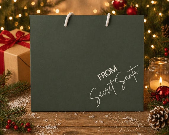 Personalized Secret Santa Gift Bag: Christmas Rope Handle Bag