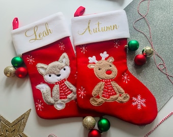 Personalised Christmas Stockings, Kids Woodland Design Stocking, Children's Design Christmas Stocking, Personalised Xmas Stocking, Christmas