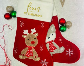 Personalised Christmas Stockings, Kids Woodland Design Stocking, Children's Design Christmas Stocking, Personalised Xmas Stocking, Christmas
