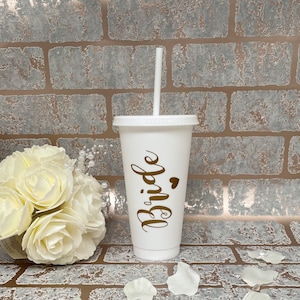 Personalised reusable Bride Cup, Bridesmaidgift, reusable hen party cup, personalised bride cup with straw, Hen Party Tumbler