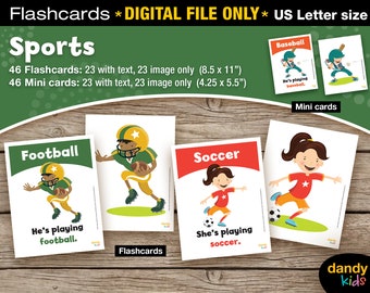 Sports Flashcards / Sports / Printable Flashcards / Set of 23 / Educational Flashcards