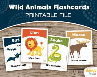 Wild Animals Flashcards / Printable Flashcards / Set of 16 / Educational Flashcards