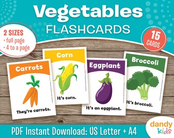 Vegetable Flashcards, Printable Vegetable Flashcards, Homeschool Activity, Toddler Flashcards, ESL Flashcards