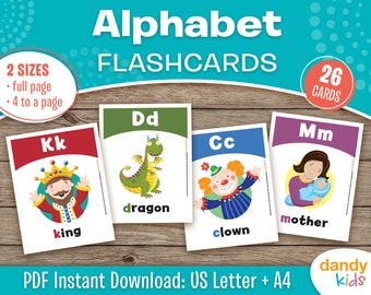 Alphabet Flashcards, Printable Alphabet Flashcards, ABC Flashcards, Homeschool Activity, Toddler Flashcards, ESL Flashcards