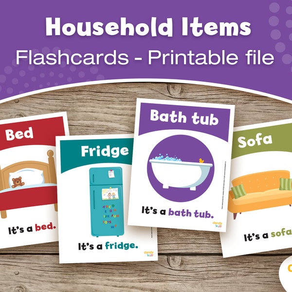 Household Items Flashcards / Furniture Flashcards / Printable Flashcards / Set of 30 / Educational Flashcards