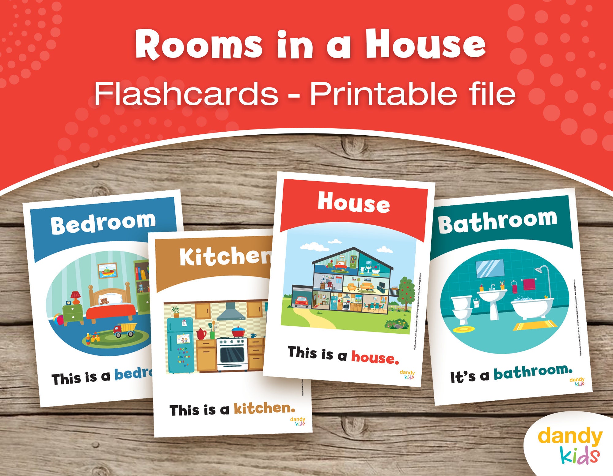 Rooms in a House Flashcards / Printable Flashcards / Set of 11 Etsy