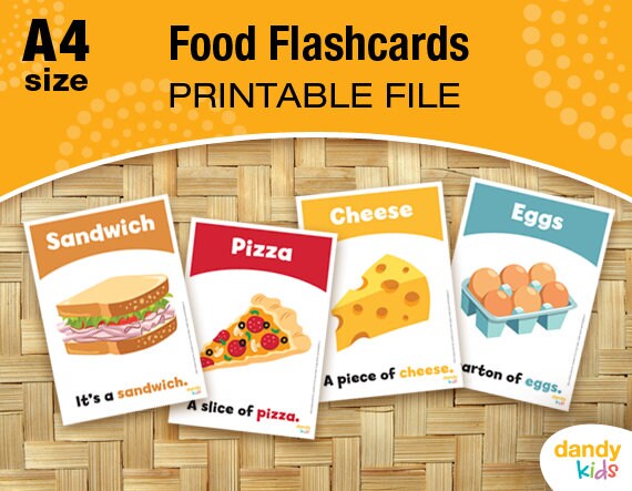 Food Flashcards A4 Printable Flashcards Set Of 14 Etsy