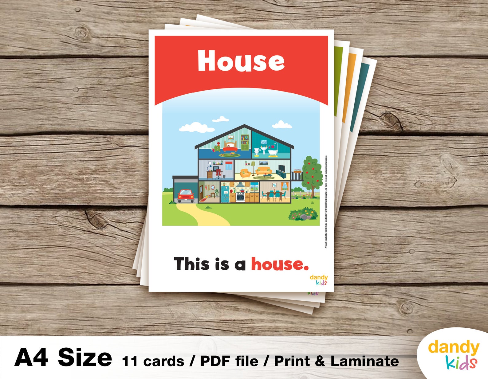 Rooms in a House Flashcards / A4 / Printable Flashcards / Set of 11