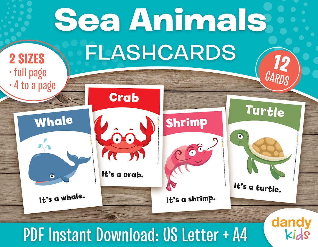 Sea Animal Flashcards, Ocean Animal Flashcards, Printable Sea Animal Flashcards, Homeschool