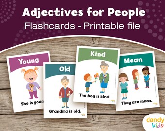 Adjectives for People Flashcards  / Printable Flashcards / Set of 16 / Educational Flashcards