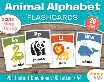 Animal Alphabet Flashcards, Printable Animal Alphabet Flashcards, ABC Flashcards, Homeschool Activity, Toddler Flashcards, ESL Flashcards