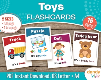 Toys Flashcards, Printable Toys Flashcards, Homeschool Activity, Toddler Flashcards, ESL Flashcards