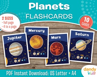 Planets Flashcards, Printable Planets Flashcards, Homeschool Activity, Toddler Flashcards, ESL Flashcards