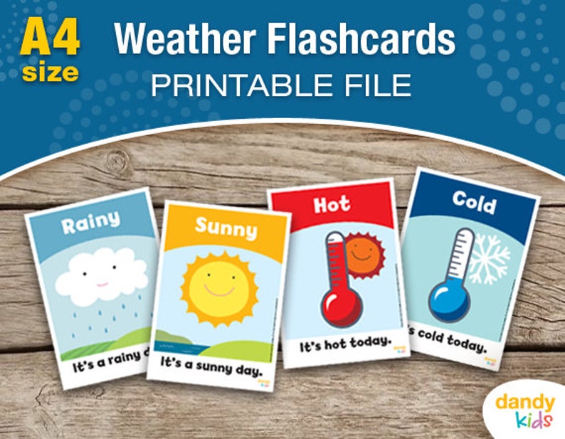 Weather Flashcards / A4 / Printable Flashcards / Set of 16 / image 1