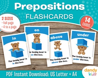 Prepositions Flashcards, Prepositions, Printable Toys Flashcards, Homeschool Activity, Toddler Flashcards, Educational Flashcards