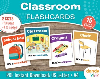 Classroom Flashcards, Printable Classroom Flashcards, Homeschool Activity, Toddler Flashcards, ESL Flashcards