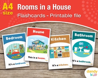 Rooms in a House Flashcards / A4 / Printable Flashcards / Set of 11 / Educational Flashcards