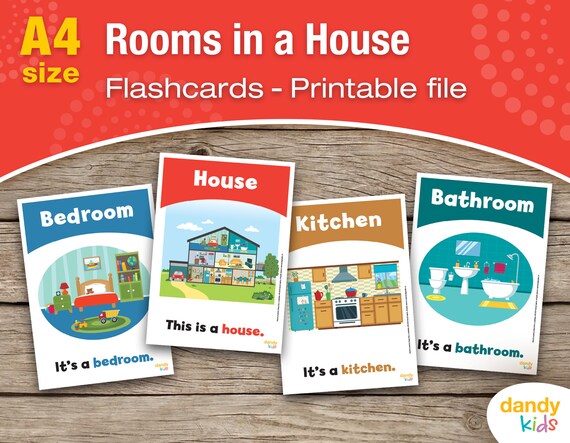 Rooms in a House Flashcards / A4 / Printable Flashcards / Set | Etsy