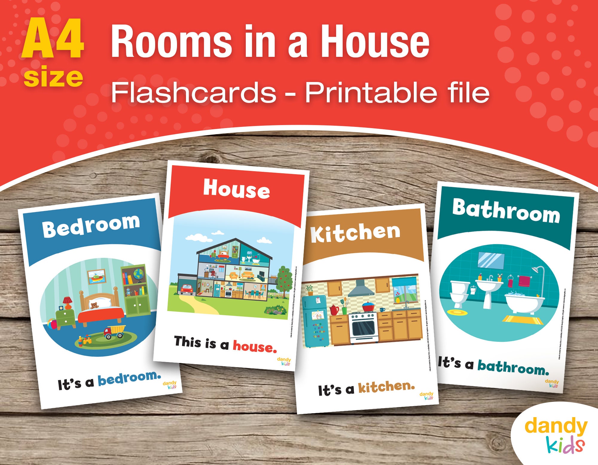 Rooms in a House Flashcards / A4 / Printable Flashcards / Set of 11
