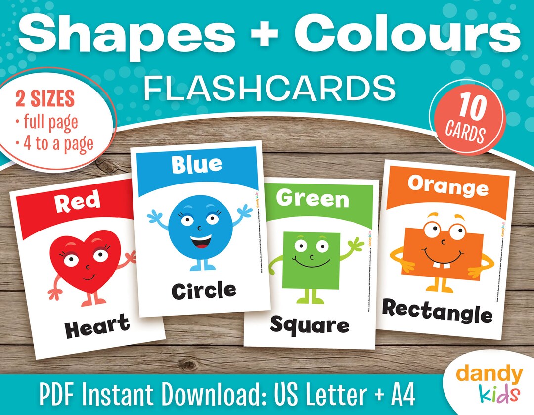 Printable Shapes and Colours Flashcards Shapes Flashcards Etsy