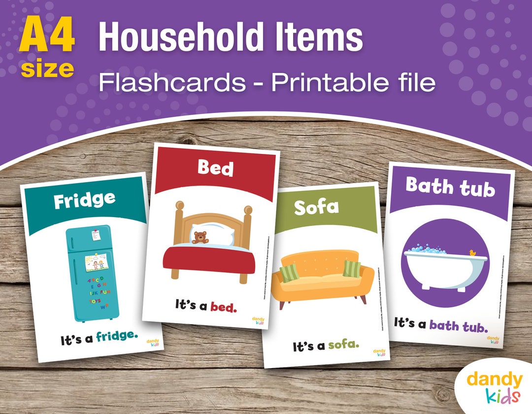 Household Items Flashcards / Furniture Flashcards / A4 / Printable