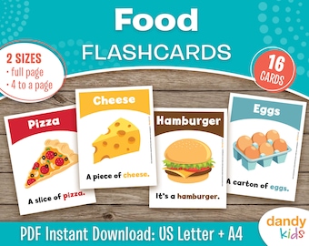 Food Flashcards, Printable Food Flashcards, Homeschool Activity, Toddler Flashcards, ESL Flashcards