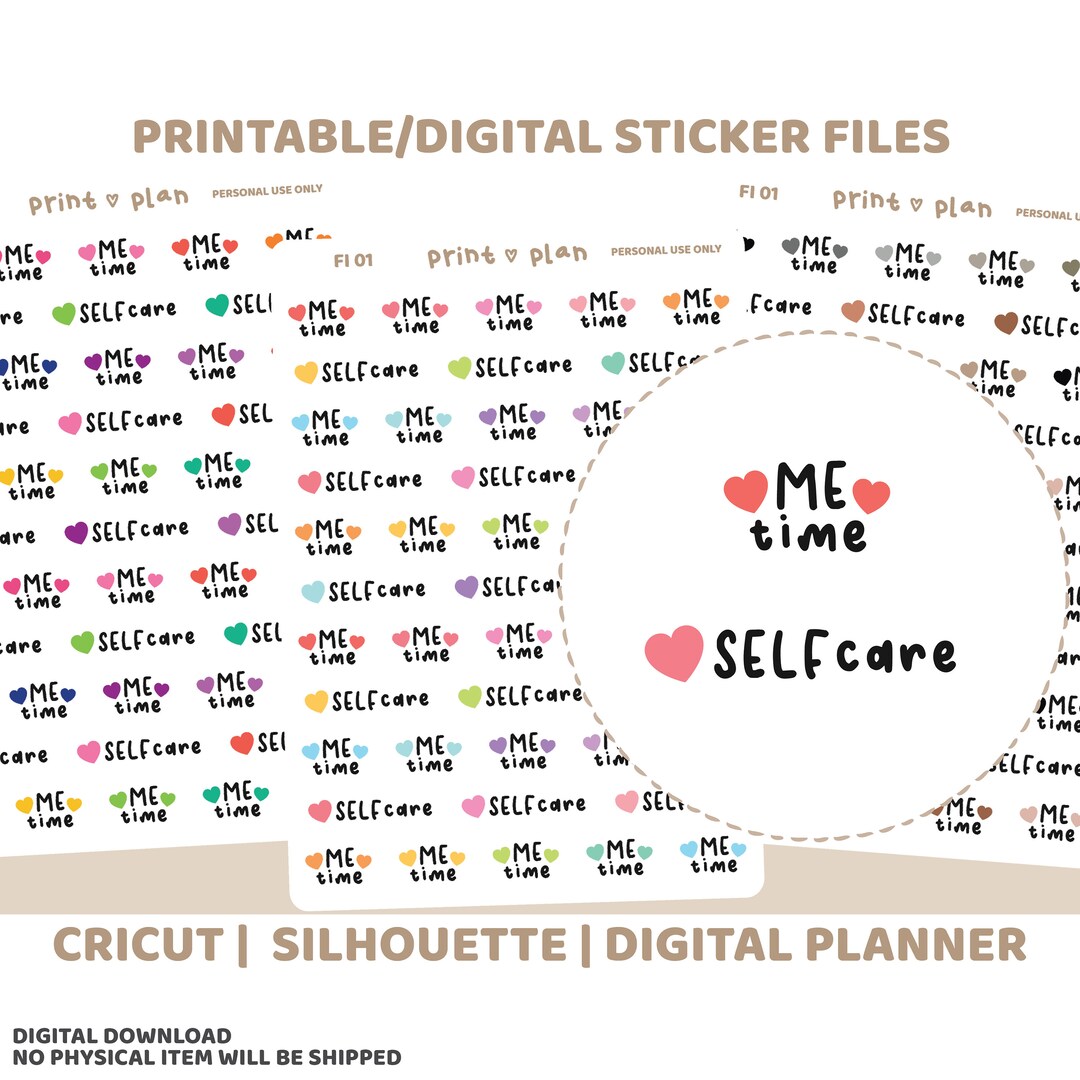 Me Time/self Care Printable Stickers | Digital Planner Sticker Download ...