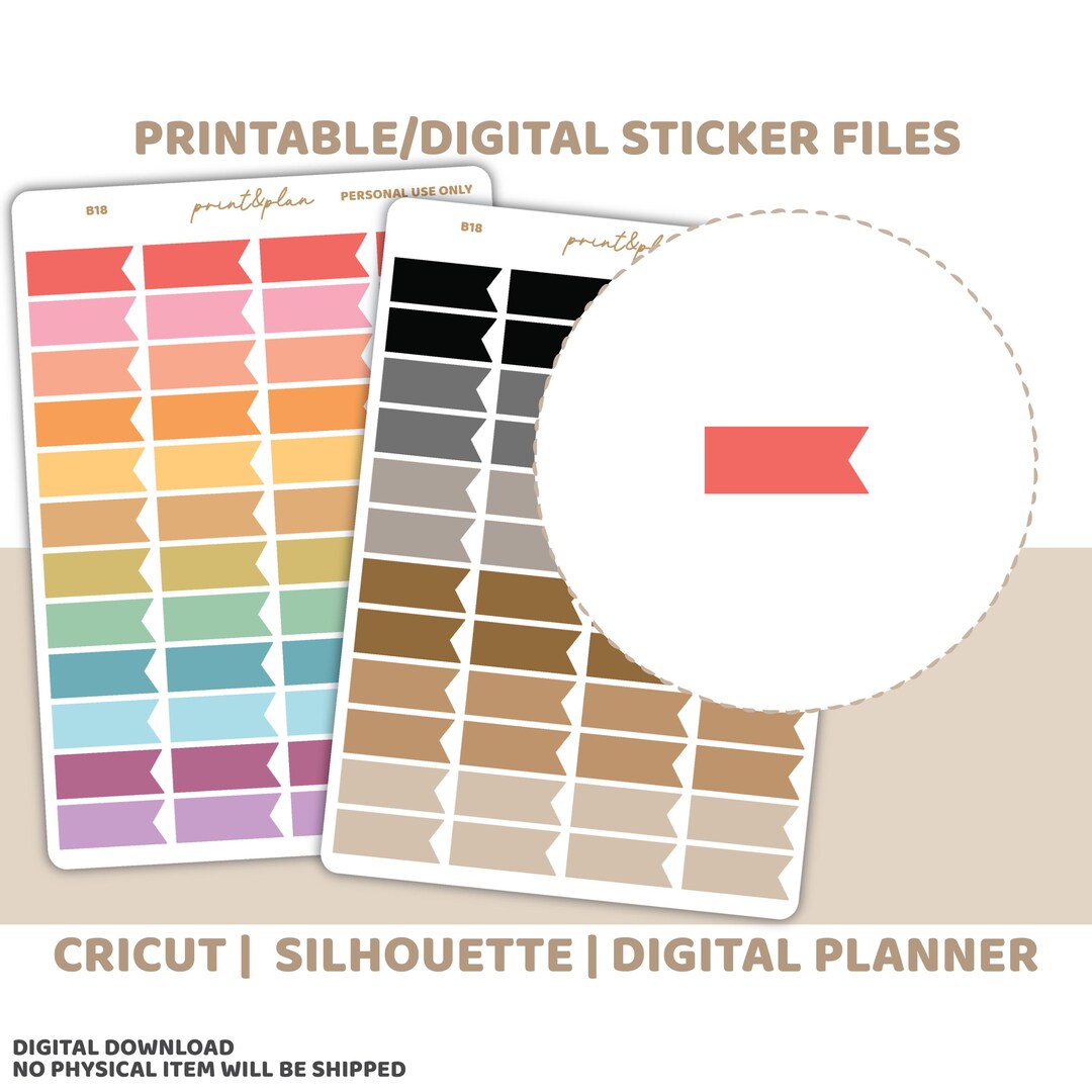 Mini Flag Planner Stickers Printable | Digital Download | Cut Lines ...
